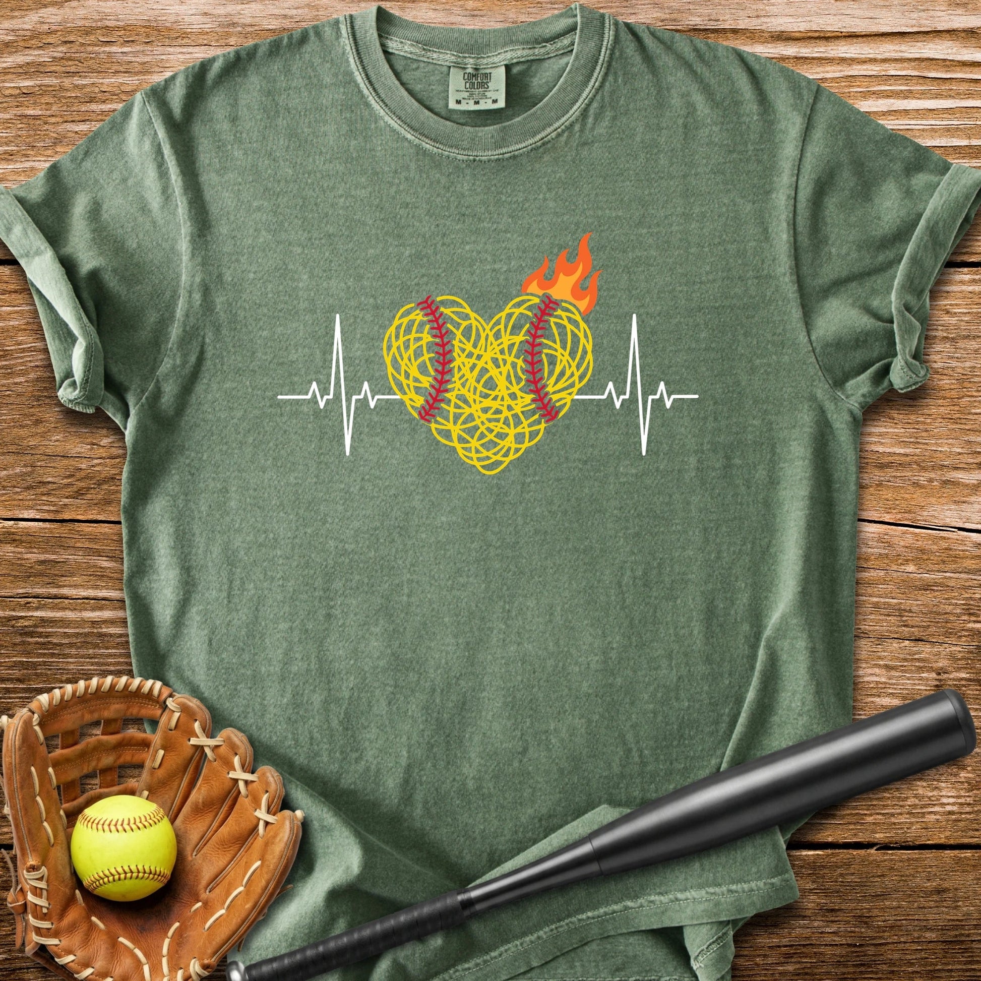 Flaming Softball Heartbeat - HomeRun PrintsComfort Colors