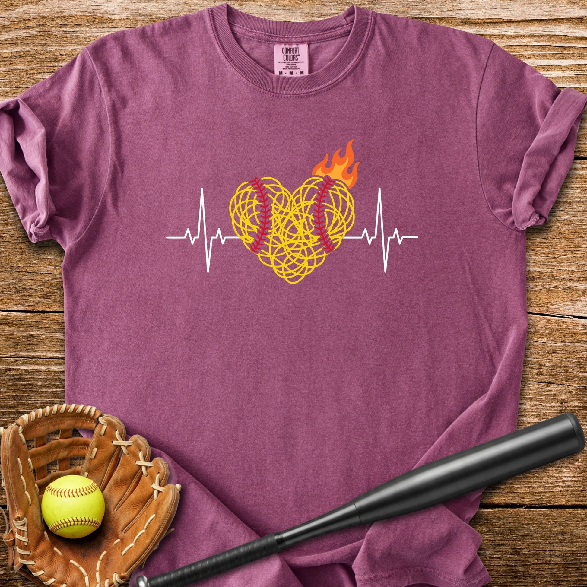Flaming Softball Heartbeat - HomeRun PrintsComfort Colors