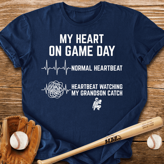 Grandson's Catch Races My Heart T-Shirt - HomeRun PrintsT-Shirt
