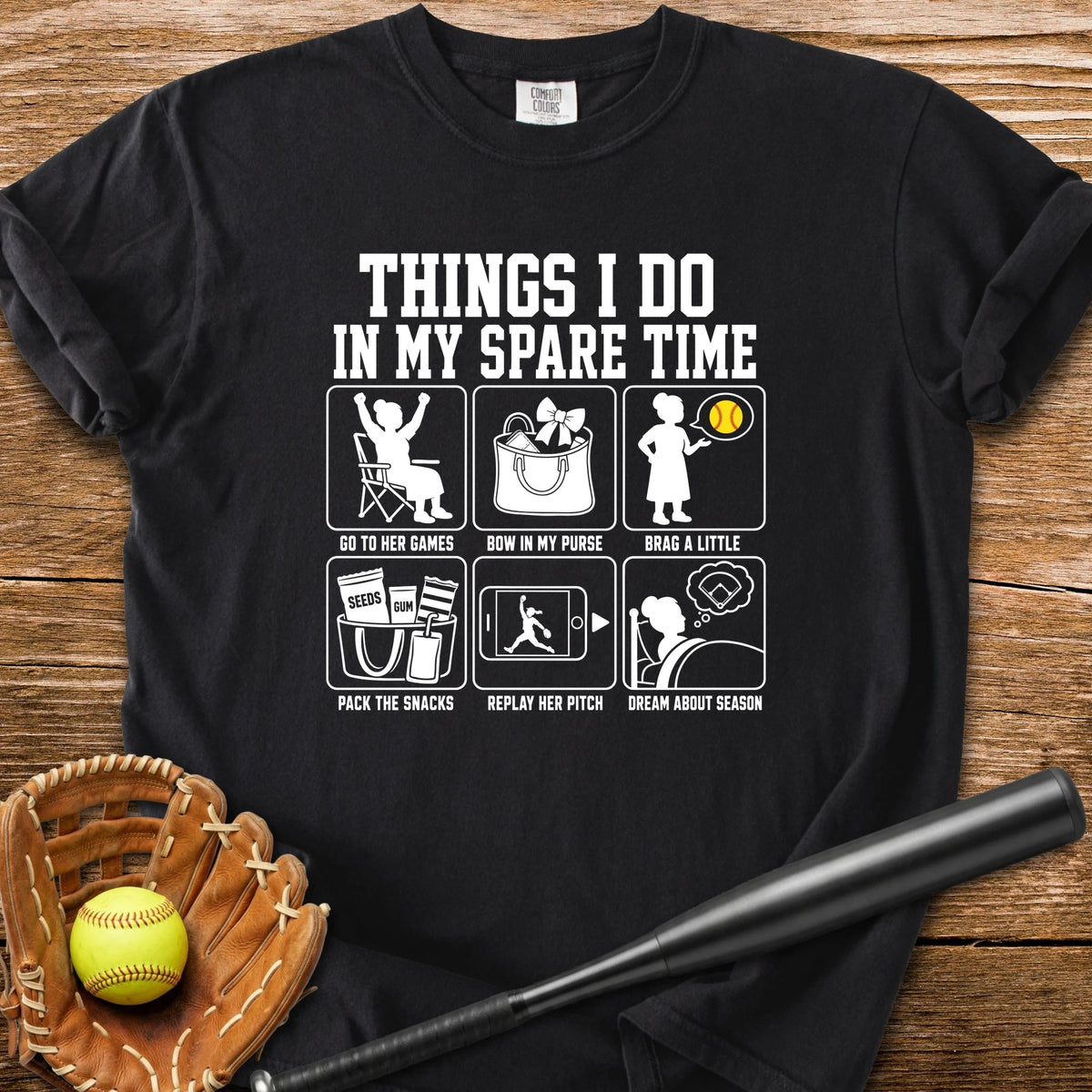 Her Softball Fills My Free Time - HomeRun PrintsComfort Colors