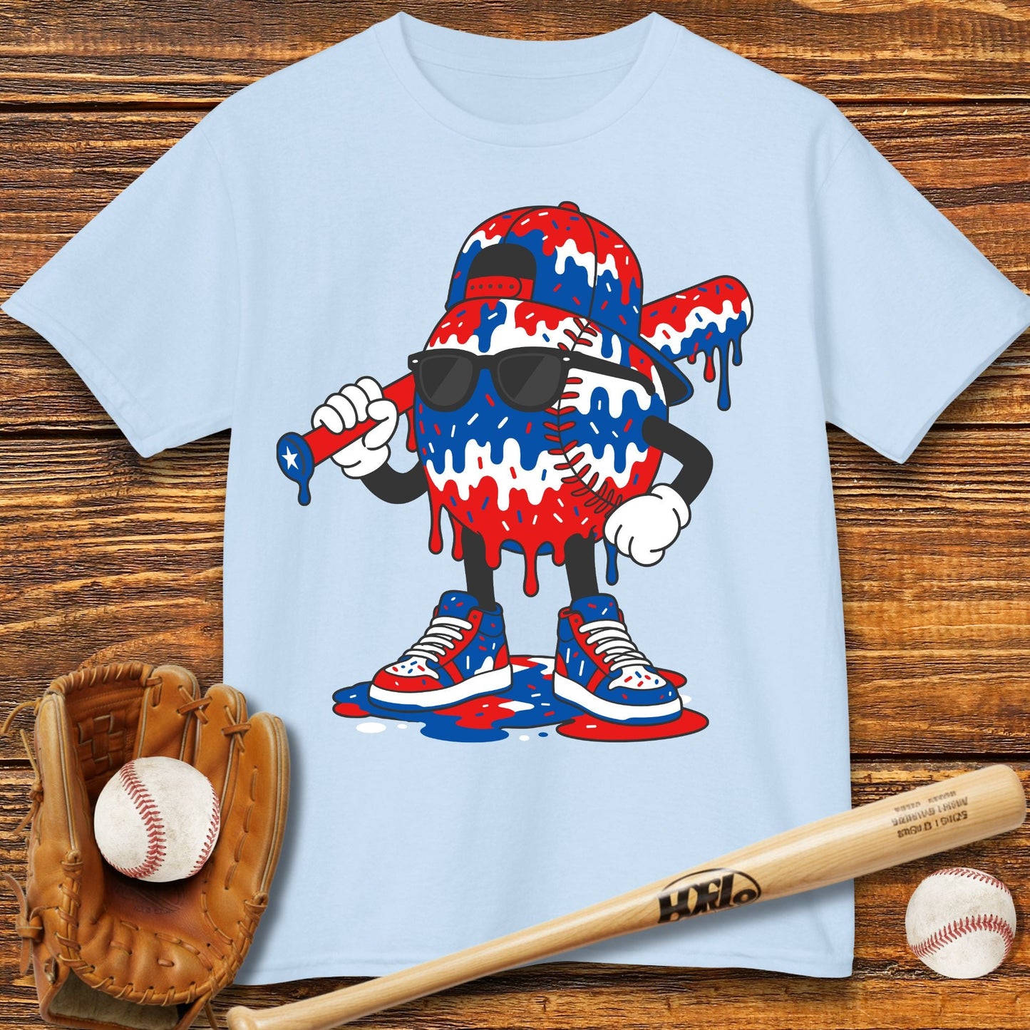 Patriotic Baseball Drip Kids T-shirt - HomeRun PrintsKids clothes