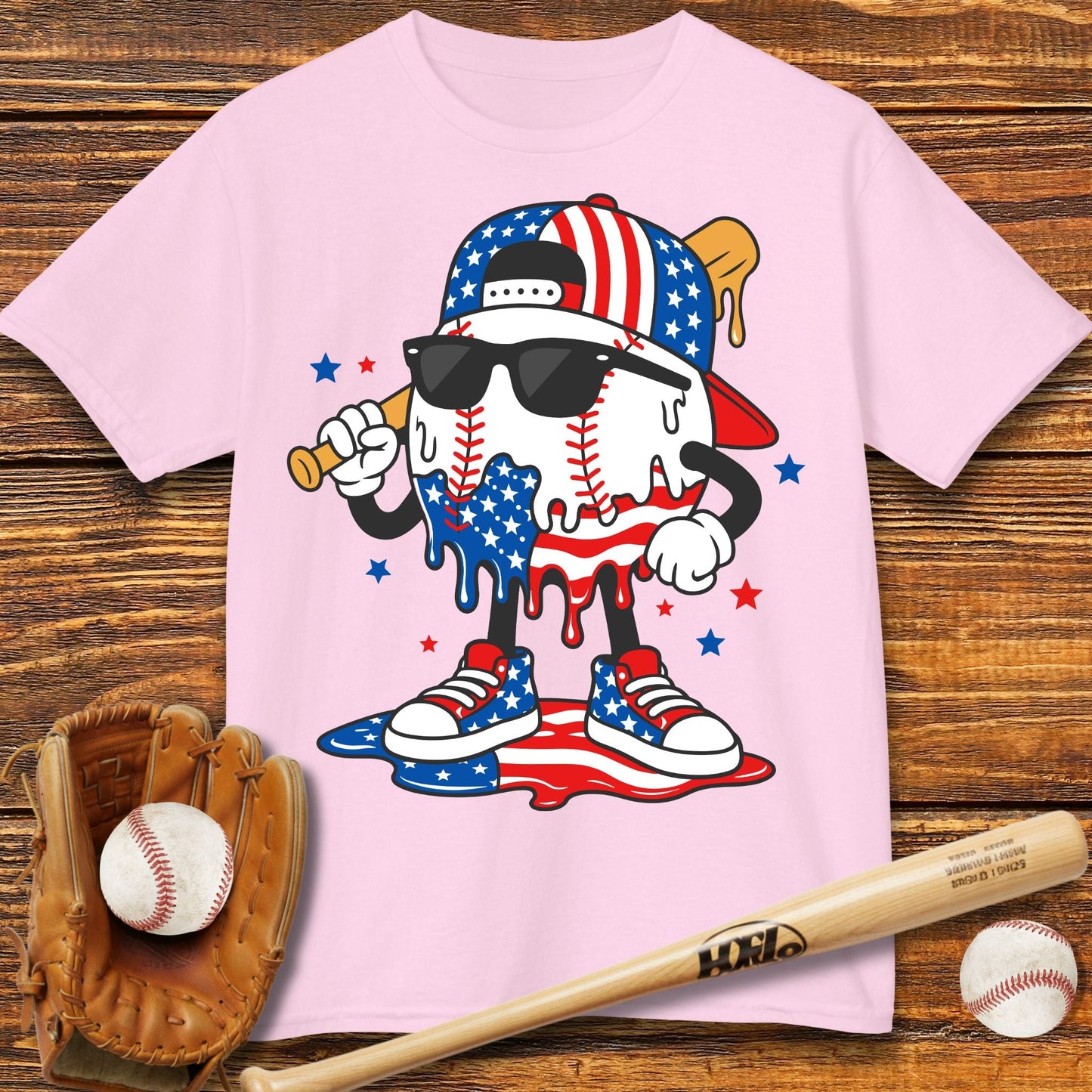 Patriotic Baseball Drip Kids T-shirt - HomeRun PrintsKids clothes