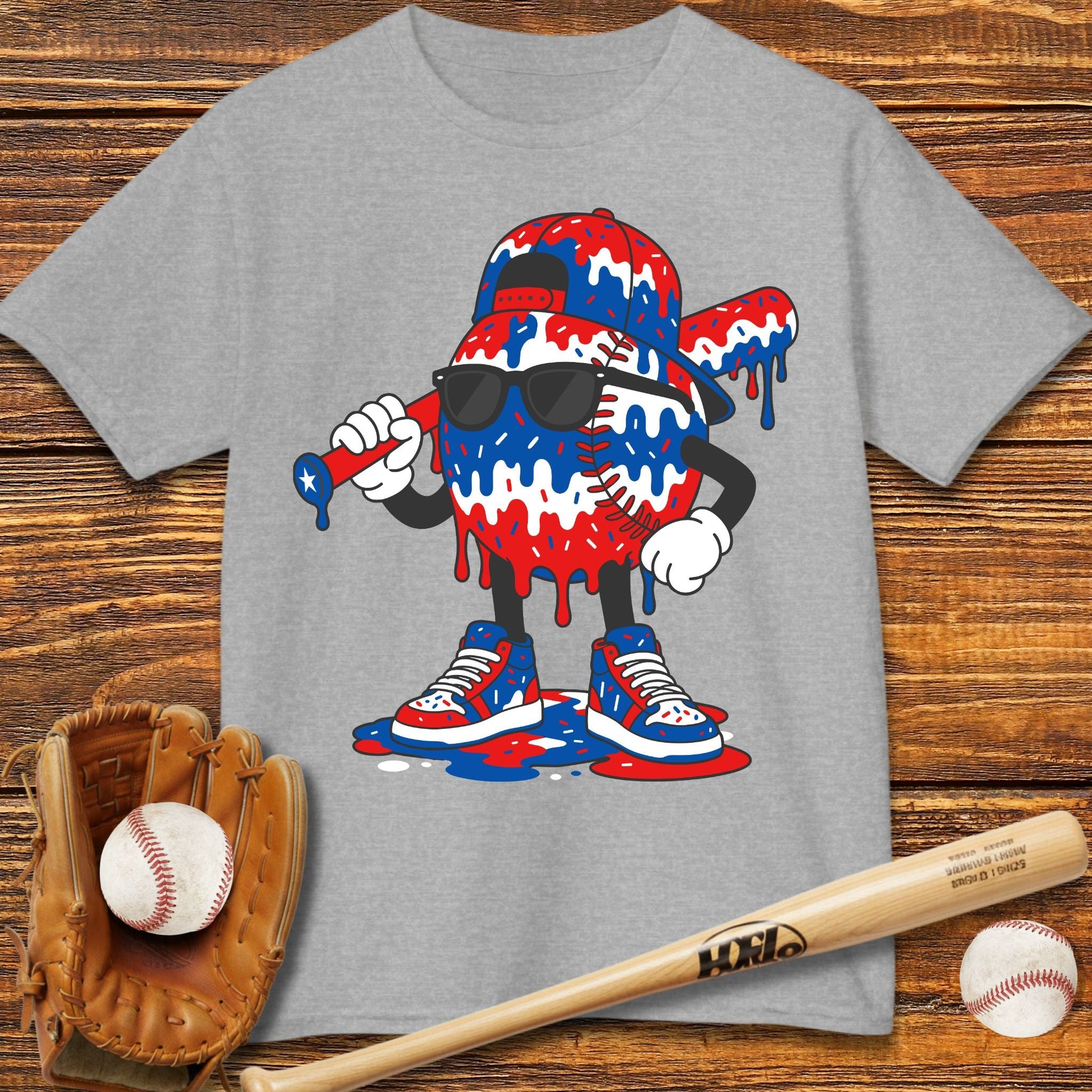 Patriotic Baseball Drip Kids T-shirt - HomeRun PrintsKids clothes