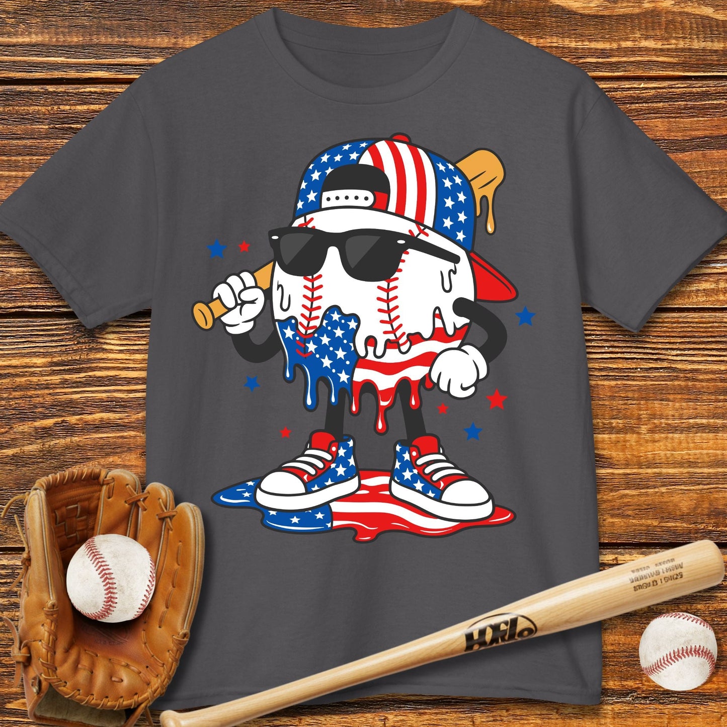 Patriotic Baseball Drip Kids T-shirt - HomeRun PrintsKids clothes