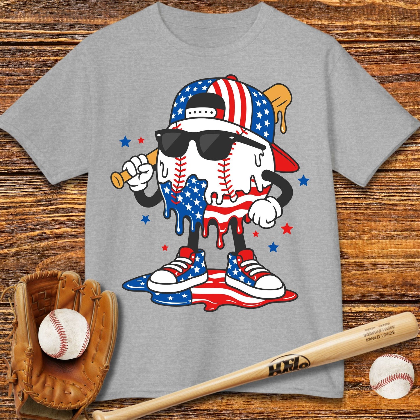 Patriotic Baseball Drip Kids T-shirt - HomeRun PrintsKids clothes