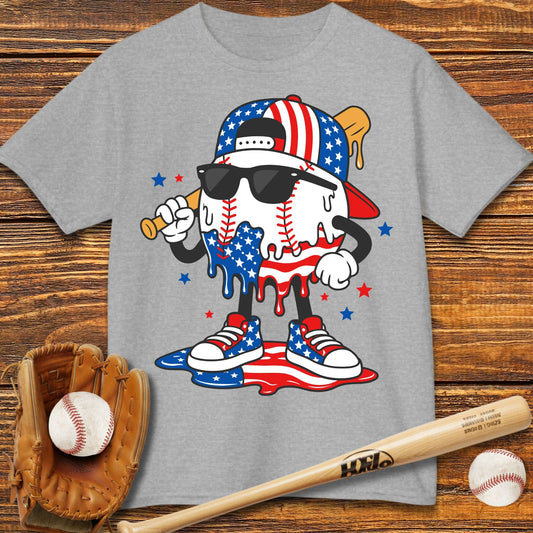 Patriotic Baseball Drip Kids T-shirt - HomeRun PrintsKids clothes