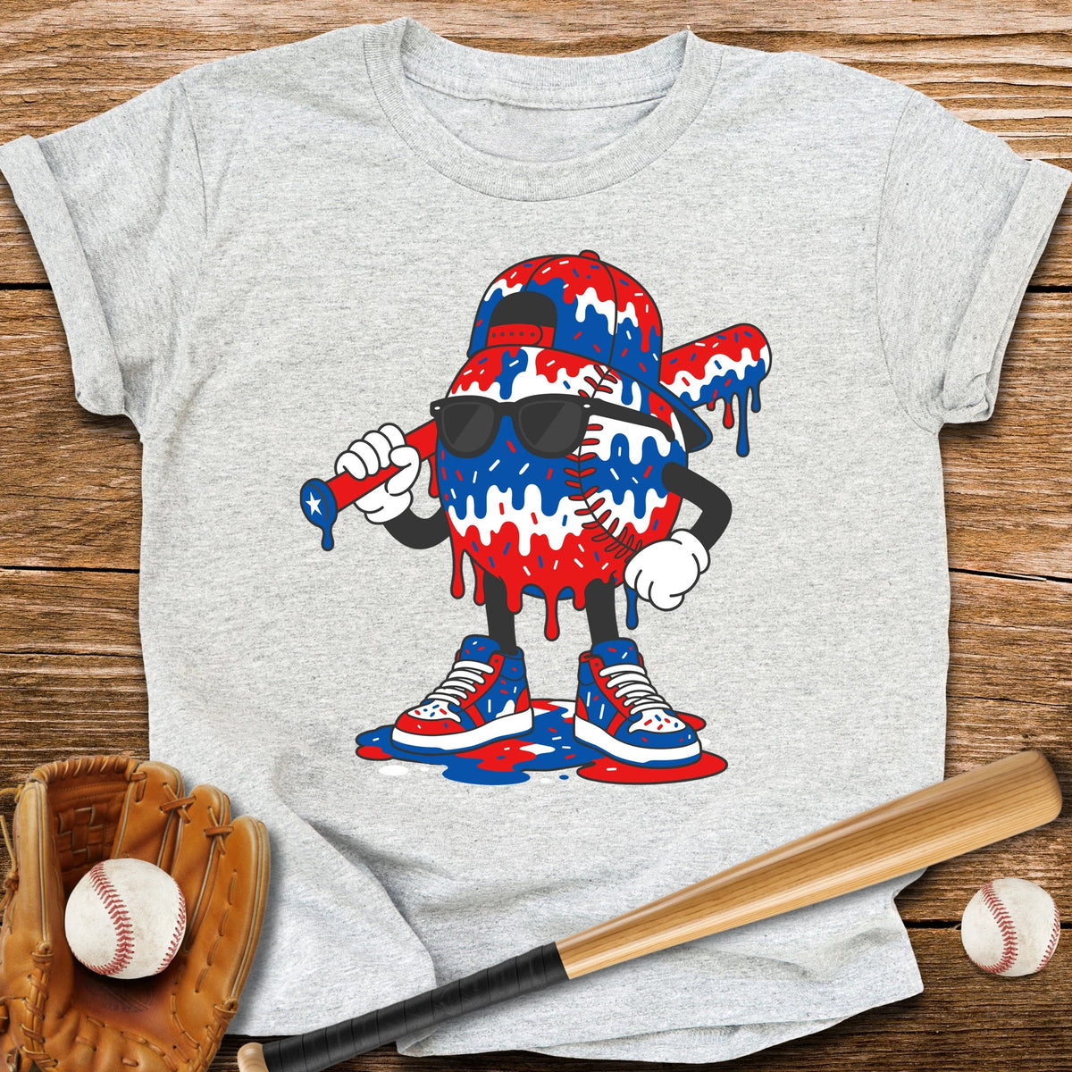 Patriotic Baseball Drip Youth Tee - HomeRun PrintsKids clothes