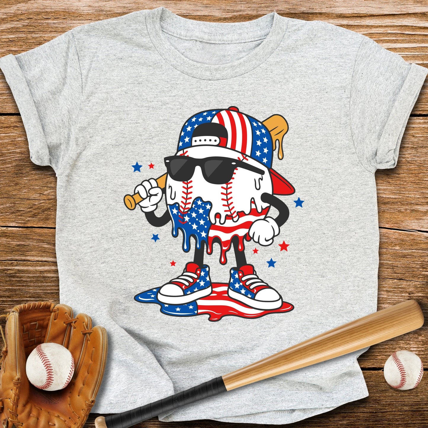 Patriotic Baseball Drip Youth Tee - HomeRun PrintsKids clothes