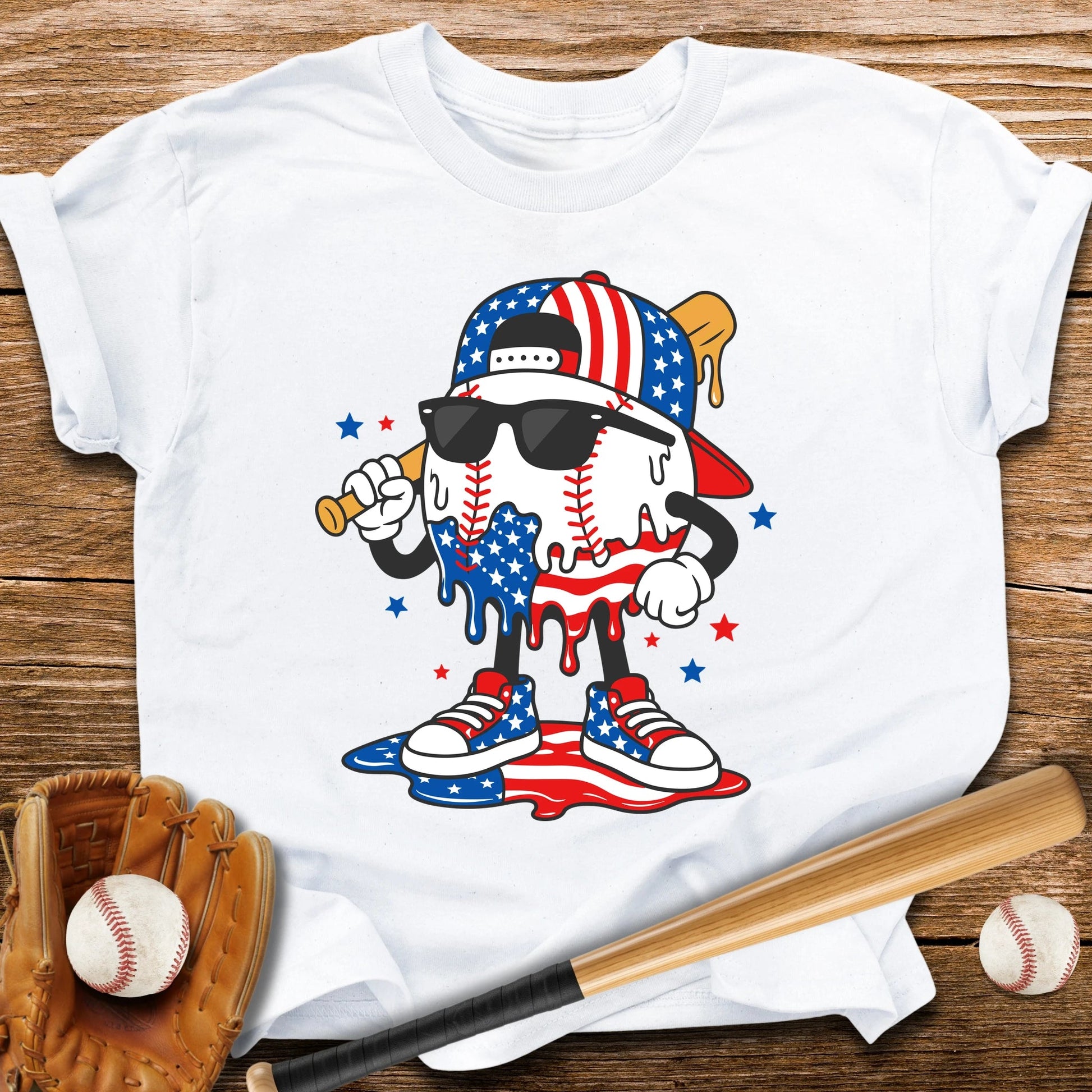 Patriotic Baseball Drip Youth Tee - HomeRun PrintsKids clothes