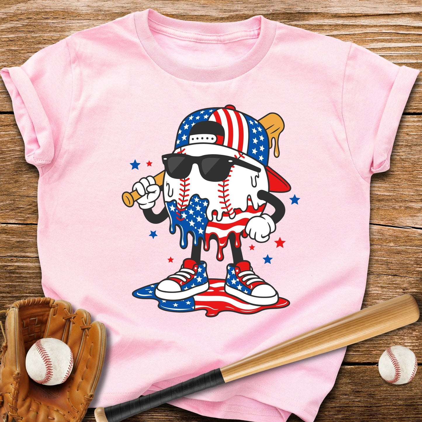 Patriotic Baseball Drip Youth Tee - HomeRun PrintsKids clothes