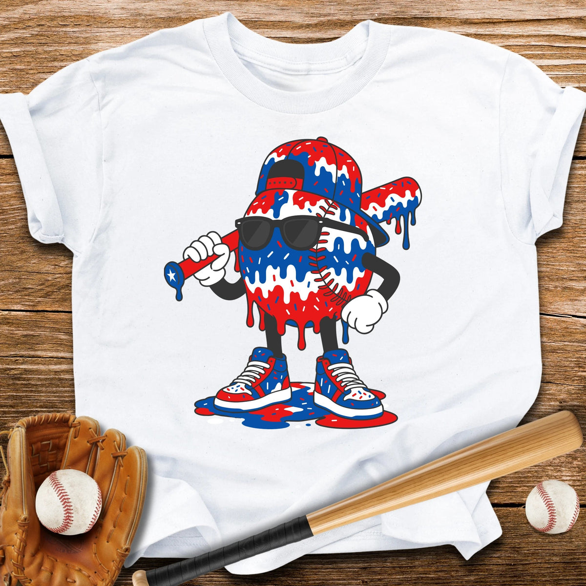 Patriotic Baseball Drip Youth Tee - HomeRun PrintsKids clothes