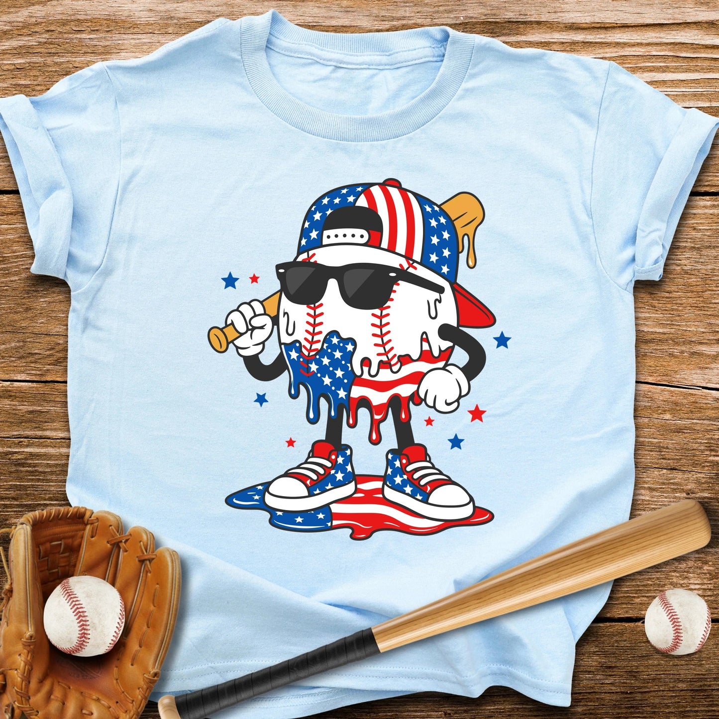 Patriotic Baseball Drip Youth Tee - HomeRun PrintsKids clothes
