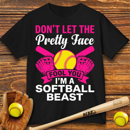 Pretty Face Softball Kids T-shirt - HomeRun PrintsKids clothes