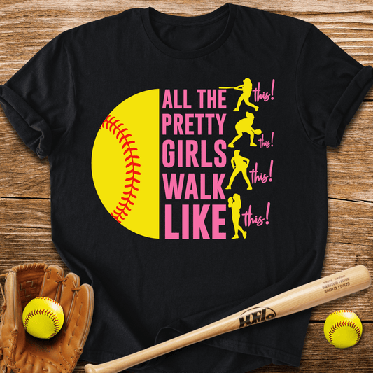 Pretty Girls Play Softball Adult T-Shirt - HomeRun PrintsT-Shirt