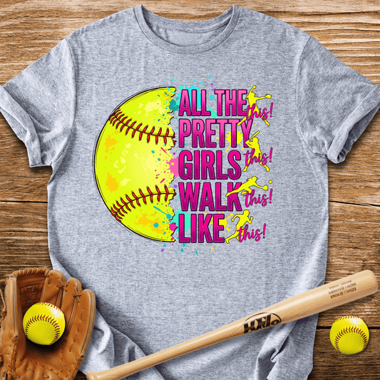 Pretty Girls Play Softball Adult T-Shirt - HomeRun PrintsT-Shirt