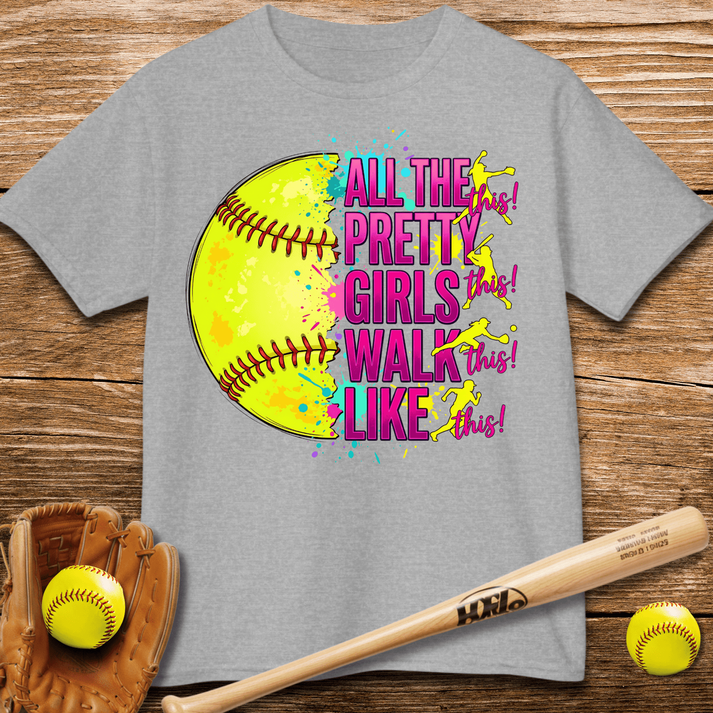 Pretty Girls Play Softball Kids T-shirt - HomeRun PrintsKids clothes