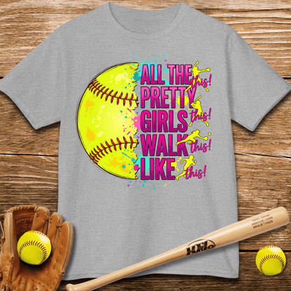 Pretty Girls Play Softball Kids T-shirt - HomeRun PrintsKids clothes