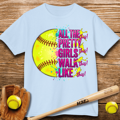 Pretty Girls Play Softball Kids T-shirt - HomeRun PrintsKids clothes