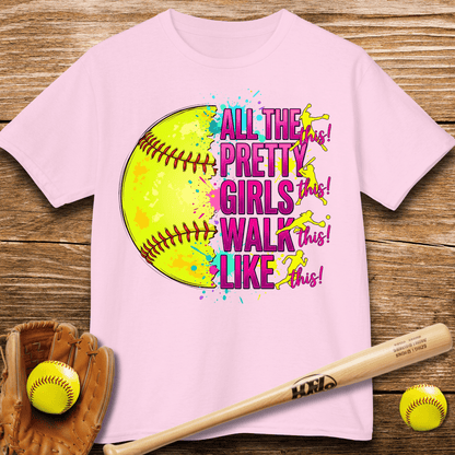 Pretty Girls Play Softball Kids T-shirt - HomeRun PrintsKids clothes