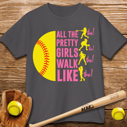 Pretty Girls Play Softball Kids T-shirt - HomeRun PrintsKids clothes