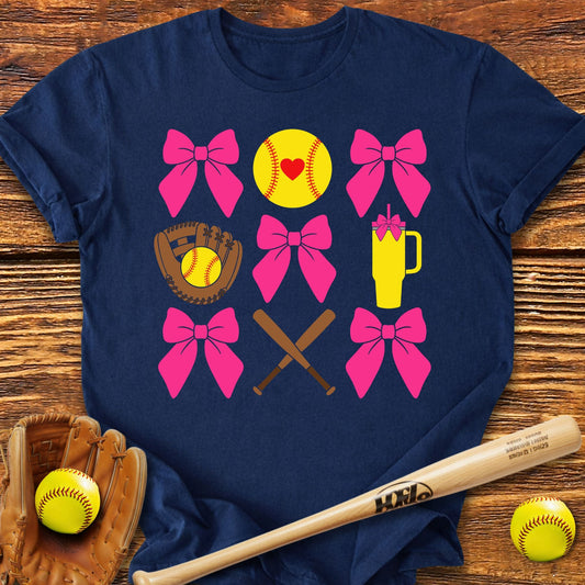 Softball Coquette Bow Adult T-Shirt - HomeRun PrintsT-Shirt
