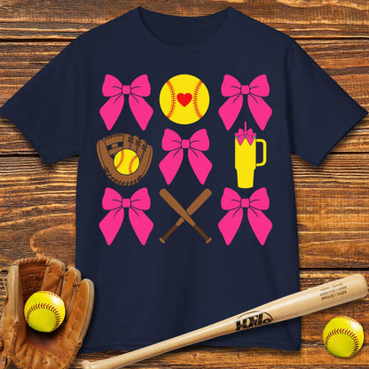 Softball Coquette Bow Kids T-shirt - HomeRun PrintsKids clothes