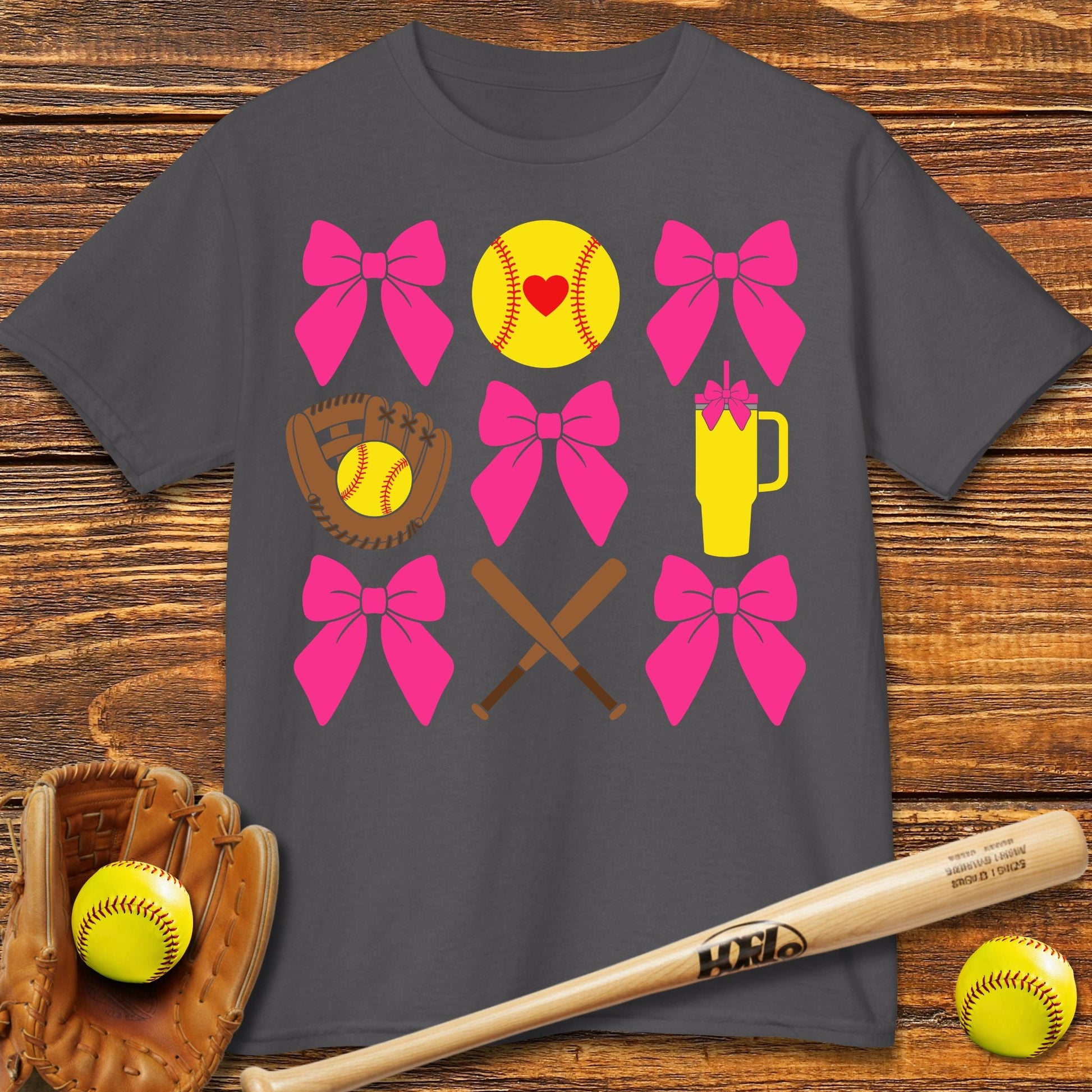 Softball Coquette Bow Kids T-shirt - HomeRun PrintsKids clothes