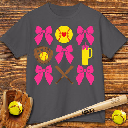 Softball Coquette Bow Kids T-shirt - HomeRun PrintsKids clothes
