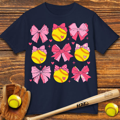 Softball Coquette Bow Kids T-shirt - HomeRun PrintsKids clothes