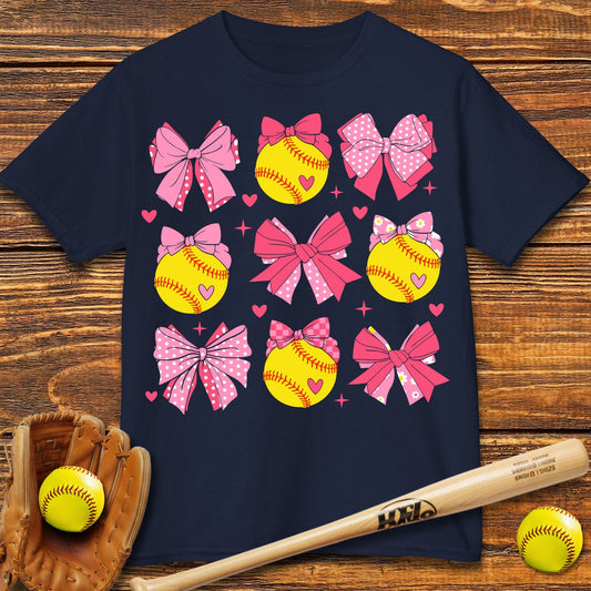 Softball Coquette Bow Kids T-shirt - HomeRun PrintsKids clothes