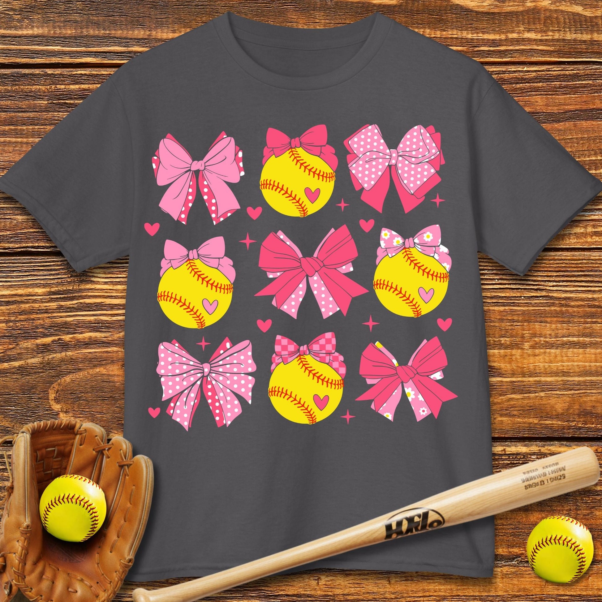 Softball Coquette Bow Kids T-shirt - HomeRun PrintsKids clothes