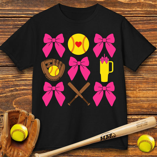 Softball Coquette Bow Kids T-shirt - HomeRun PrintsKids clothes