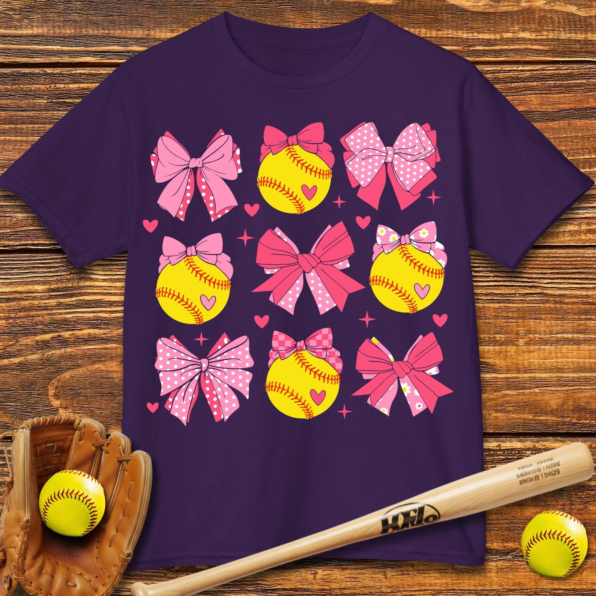 Softball Coquette Bow Kids T-shirt - HomeRun PrintsKids clothes