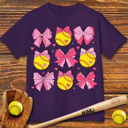 Softball Coquette Bow Kids T-shirt - HomeRun PrintsKids clothes