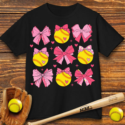 Softball Coquette Bow Kids T-shirt - HomeRun PrintsKids clothes
