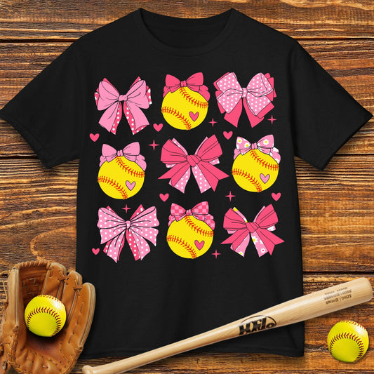 Softball Coquette Bow Kids T-shirt - HomeRun PrintsKids clothes