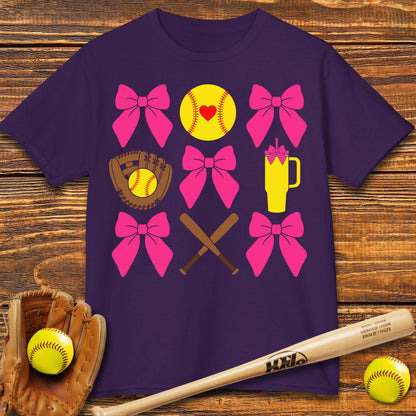 Softball Coquette Bow Kids T-shirt - HomeRun PrintsKids clothes