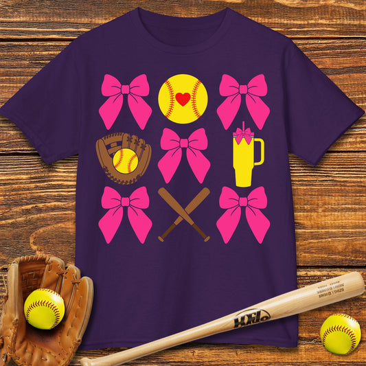 Softball Coquette Bow Kids T-shirt - HomeRun PrintsKids clothes