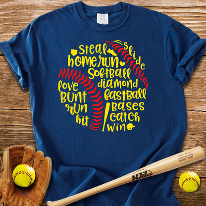 Softball Word Ball T-Shirt - HomeRun PrintsComfort Colors