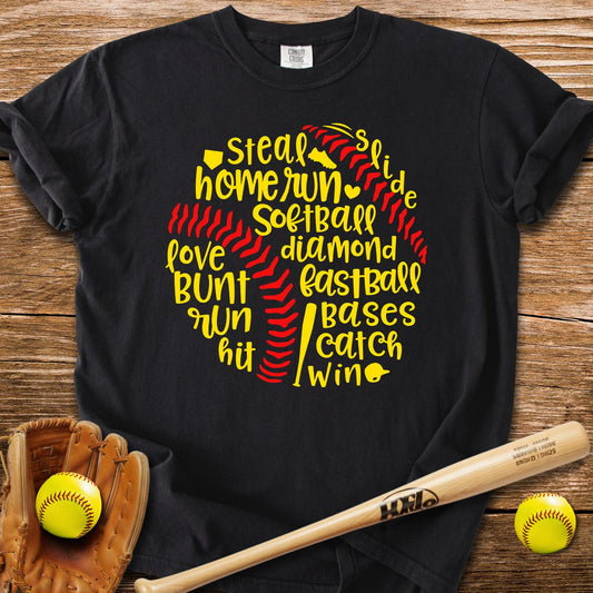 Softball Word Ball T-Shirt - HomeRun PrintsComfort Colors