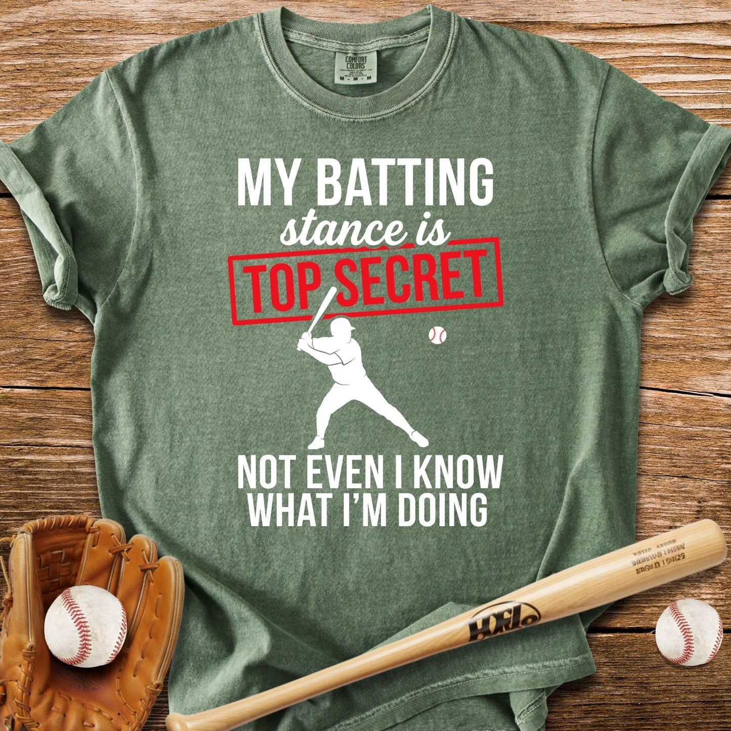 Top Secret Batting Stance T-Shirt - HomeRun PrintsComfort Colors