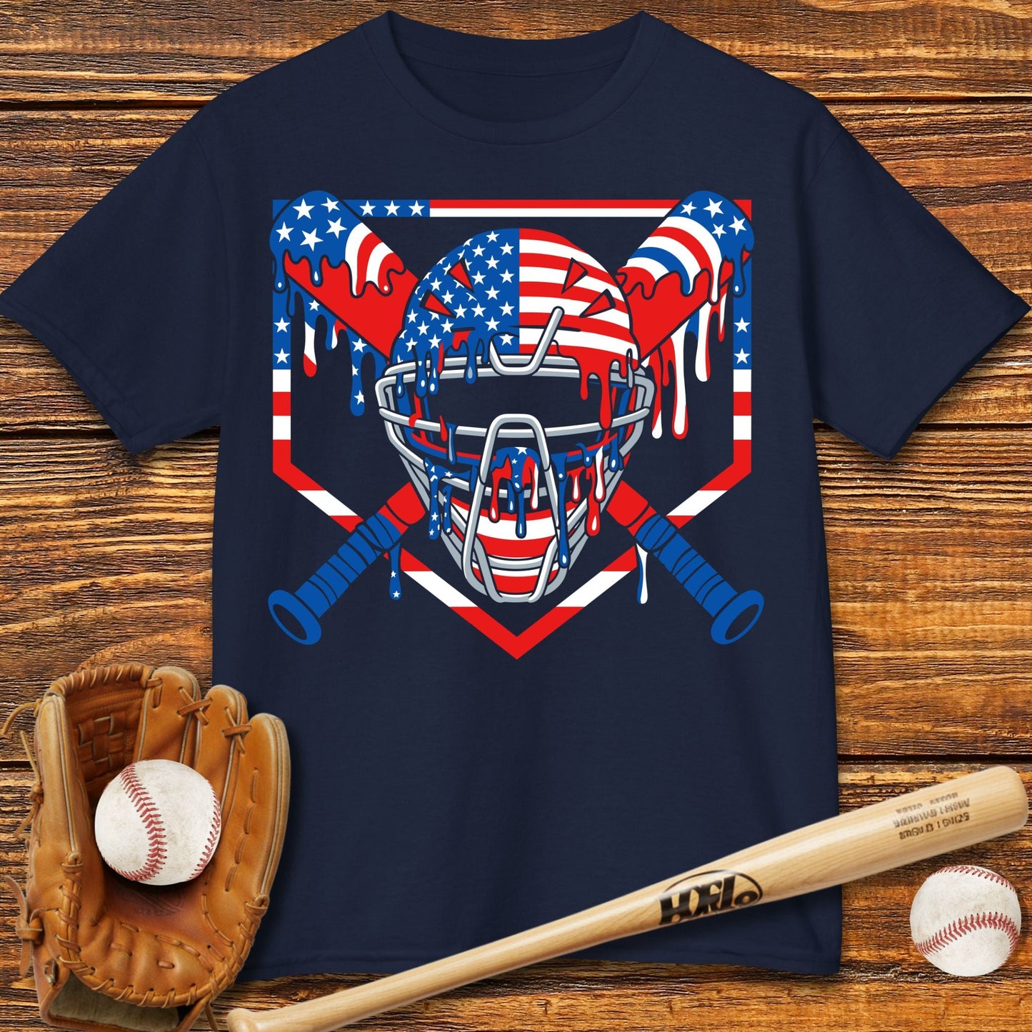 USA Baseball Catcher Drip Kids T-shirt - HomeRun PrintsKids clothes
