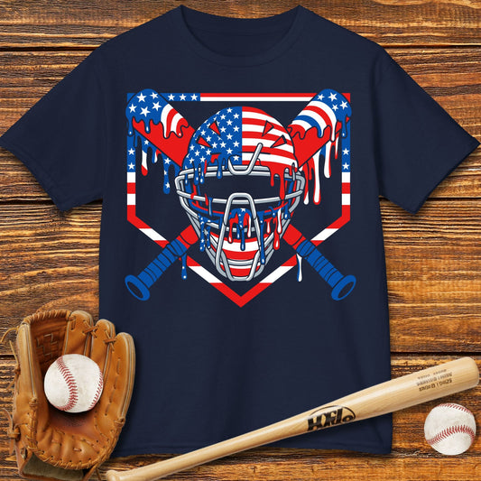 USA Baseball Catcher Drip Kids T-shirt - HomeRun PrintsKids clothes