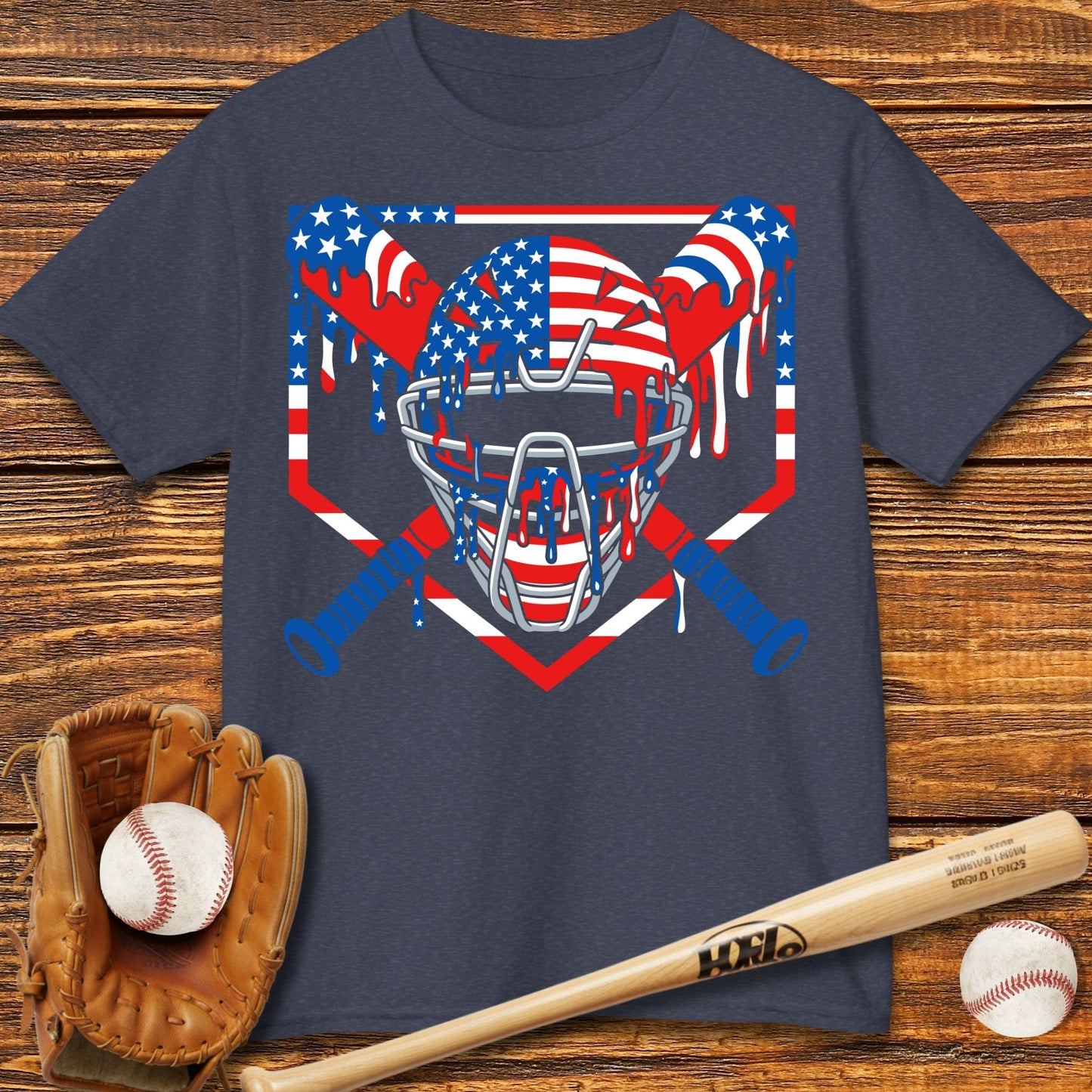 USA Baseball Catcher Drip Kids T-shirt - HomeRun PrintsKids clothes
