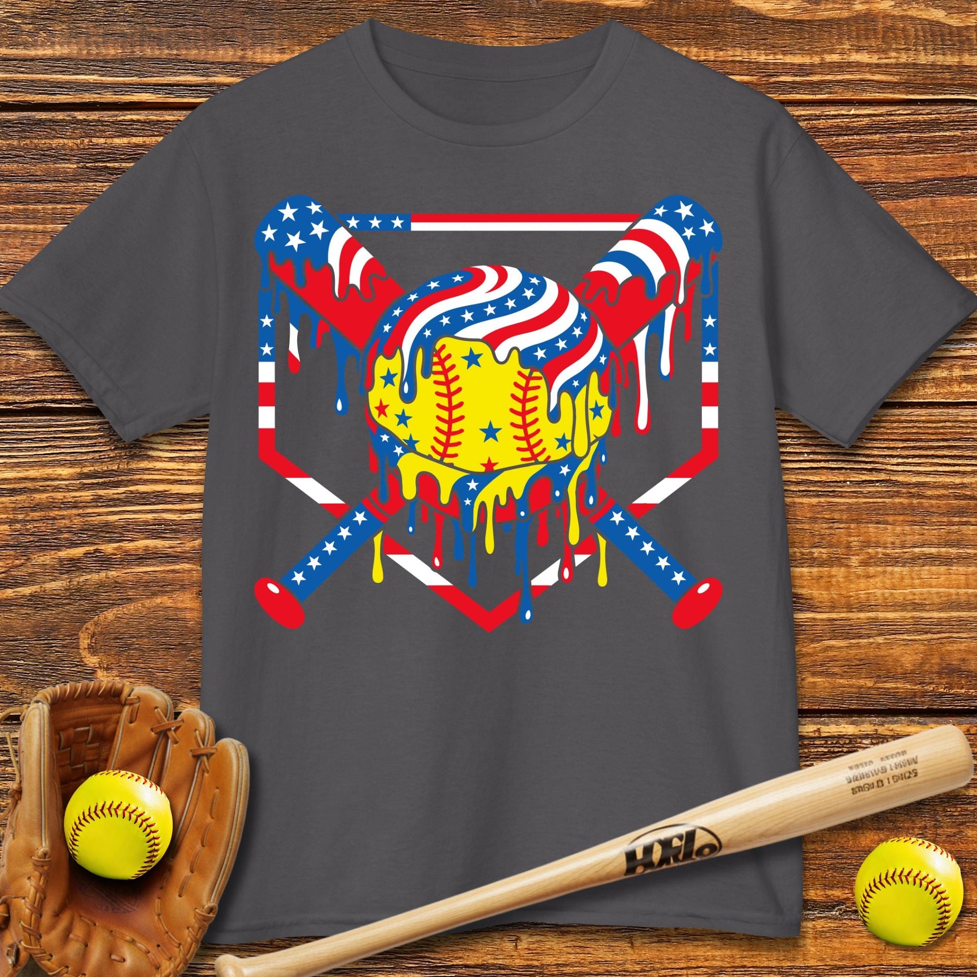 USA Softball Drip Kids T-shirt - HomeRun PrintsKids clothes
