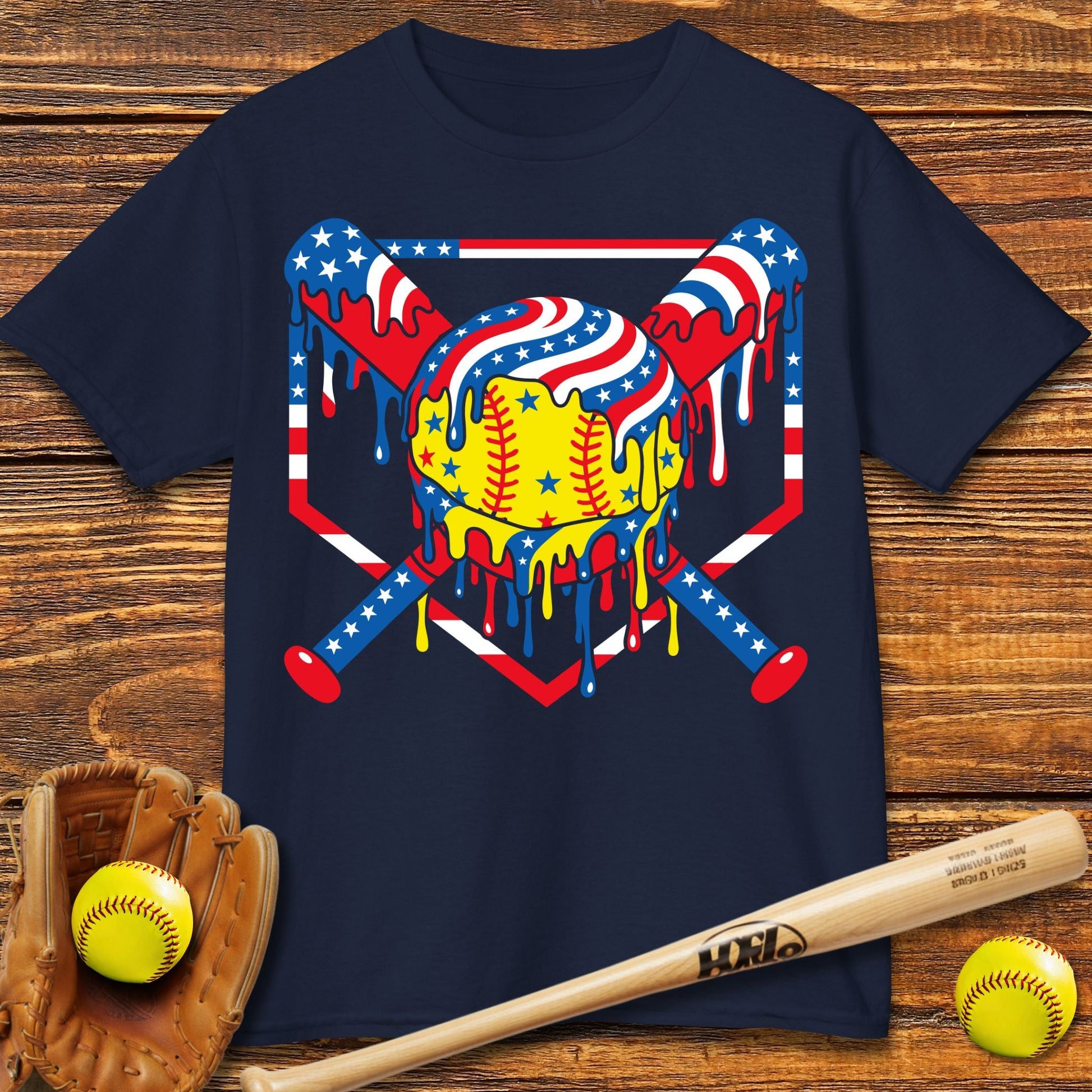 USA Softball Drip Kids T-shirt - HomeRun PrintsKids clothes