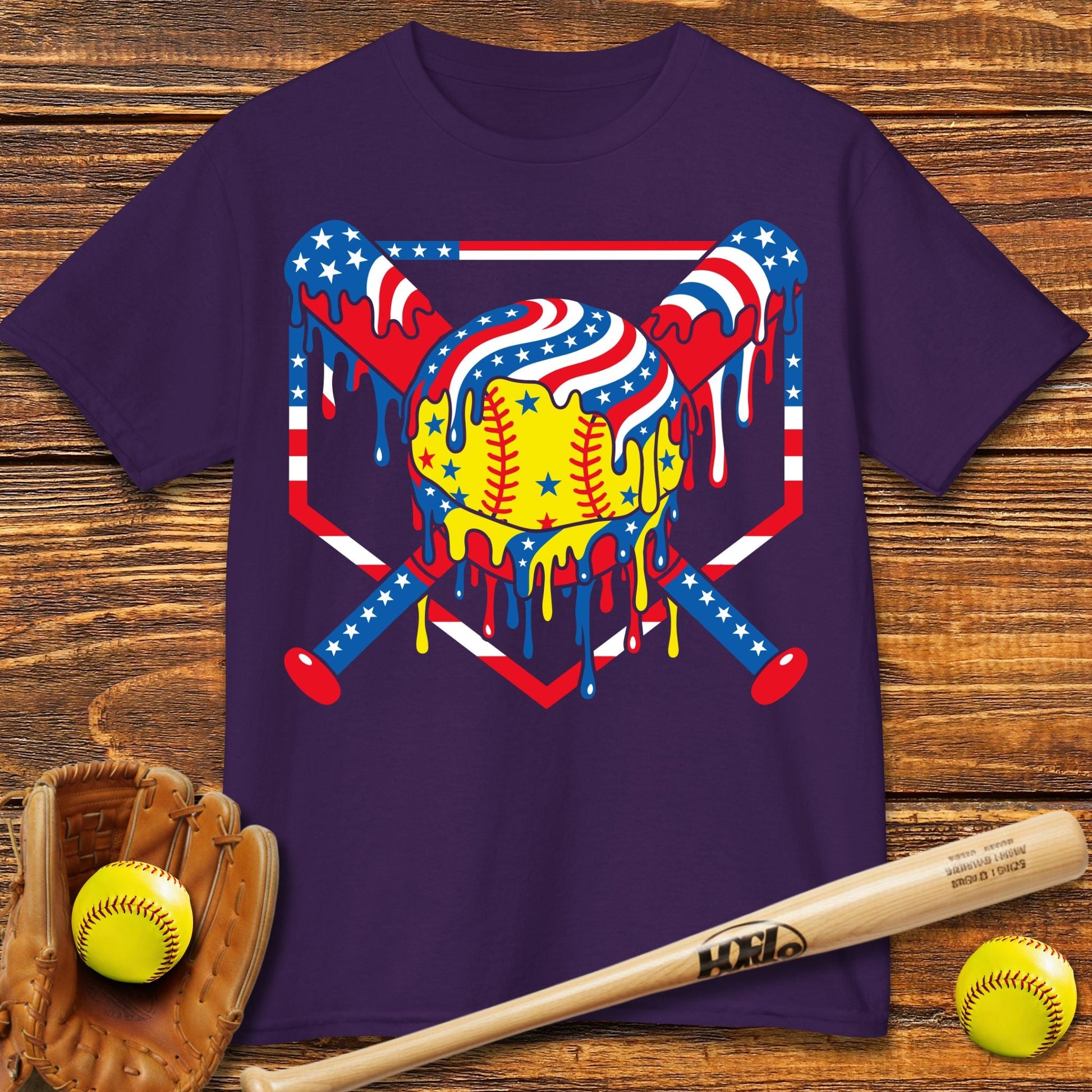 USA Softball Drip Kids T-shirt - HomeRun PrintsKids clothes