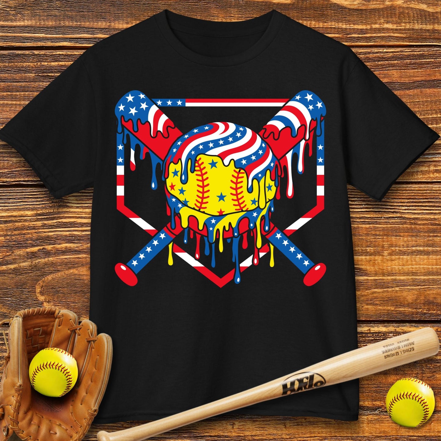USA Softball Drip Kids T-shirt - HomeRun PrintsKids clothes